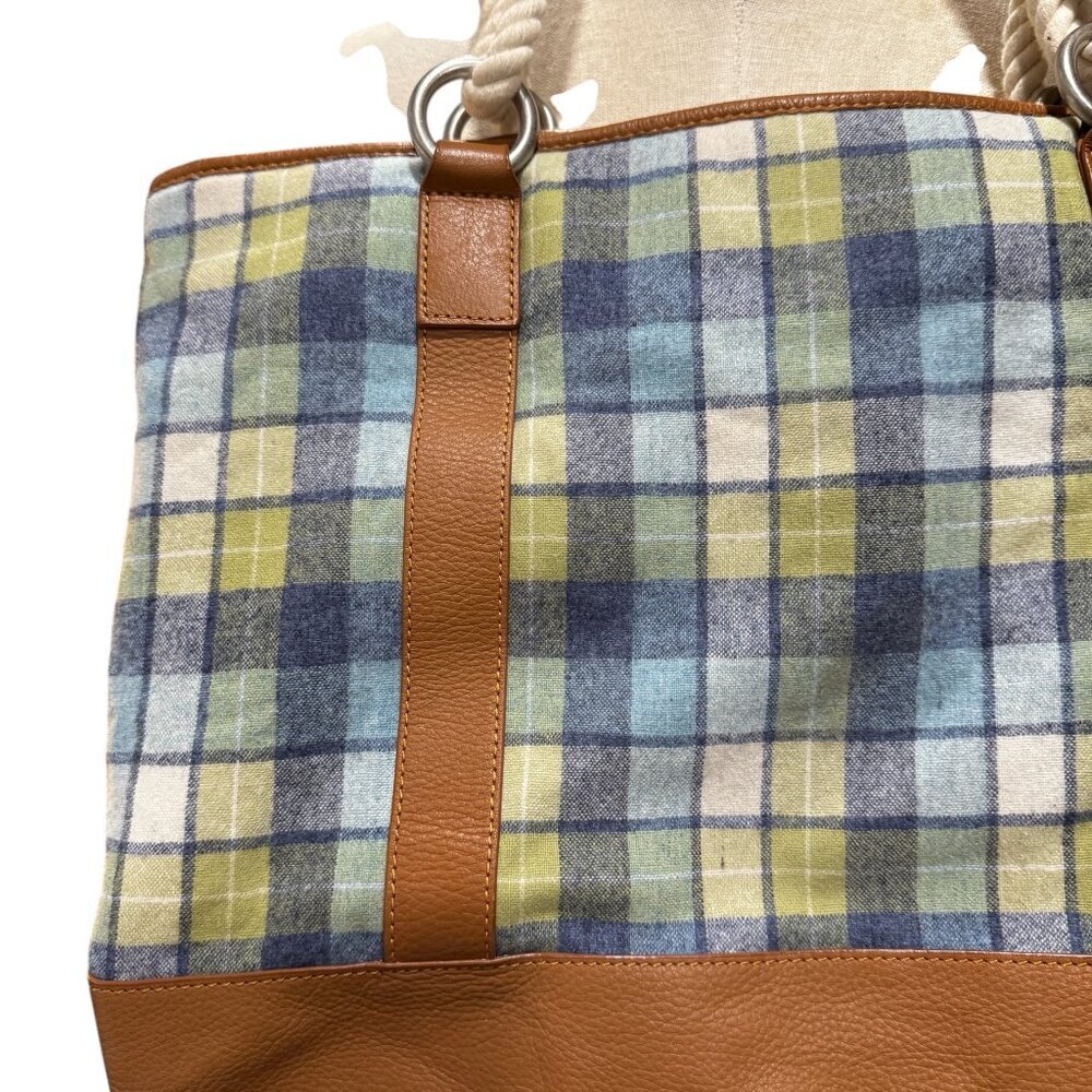 Pendleton Leather & Wool Plaid Shoulder Bag / Tote - Picture 2 of 4